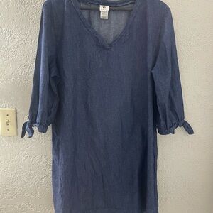 Wrapper Dark Denim Chambray Fabric Mini Dress Size Large 100% Cotton‎